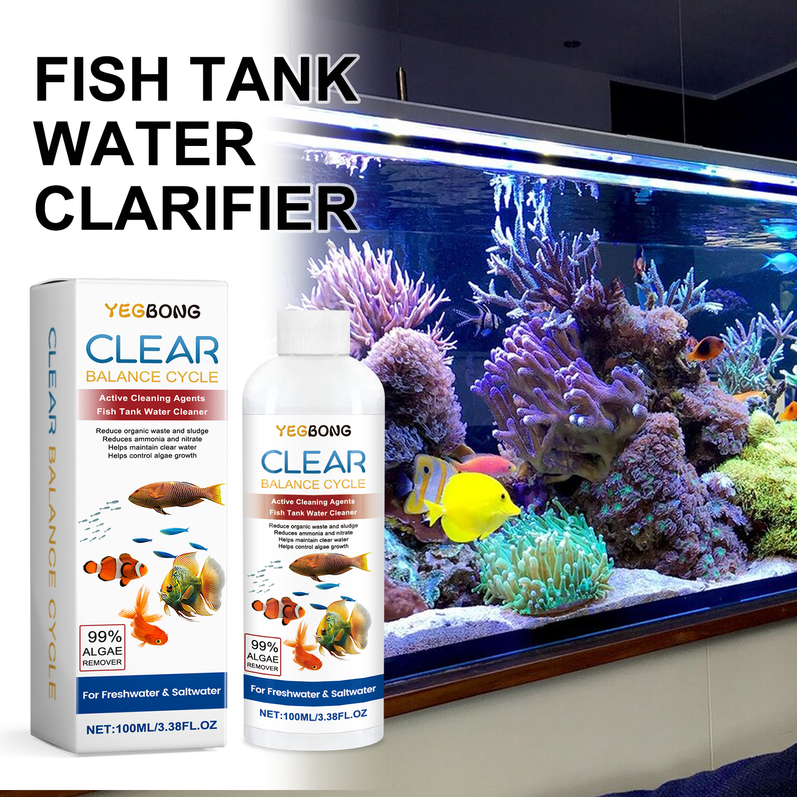 Cleaner Fish Aquarium - Aquarium Water Clarifier 100ml Freshwater Saltwater