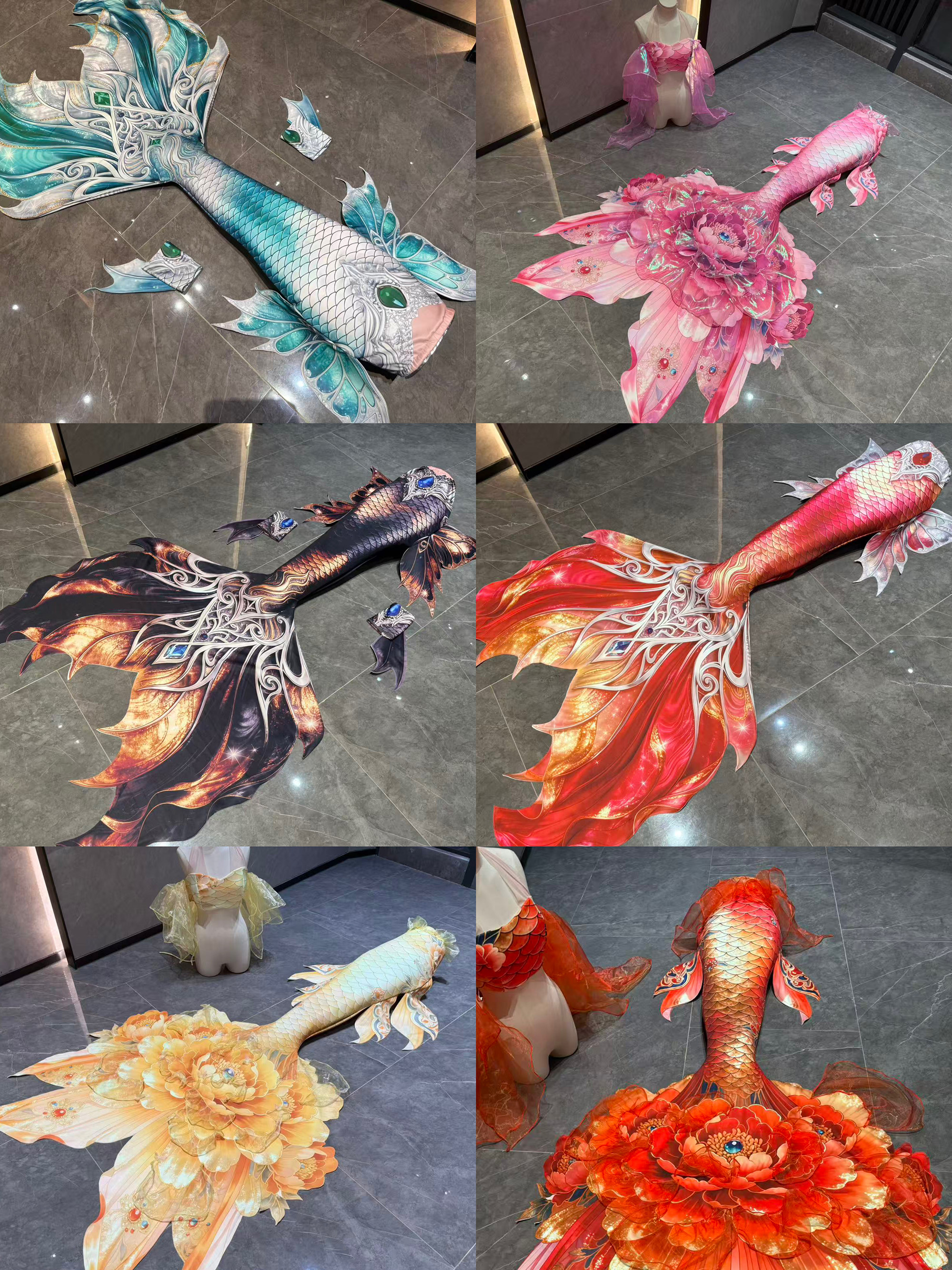 Aquarium Fish Colorful - National Style Peony Flower Colorful Mermaid