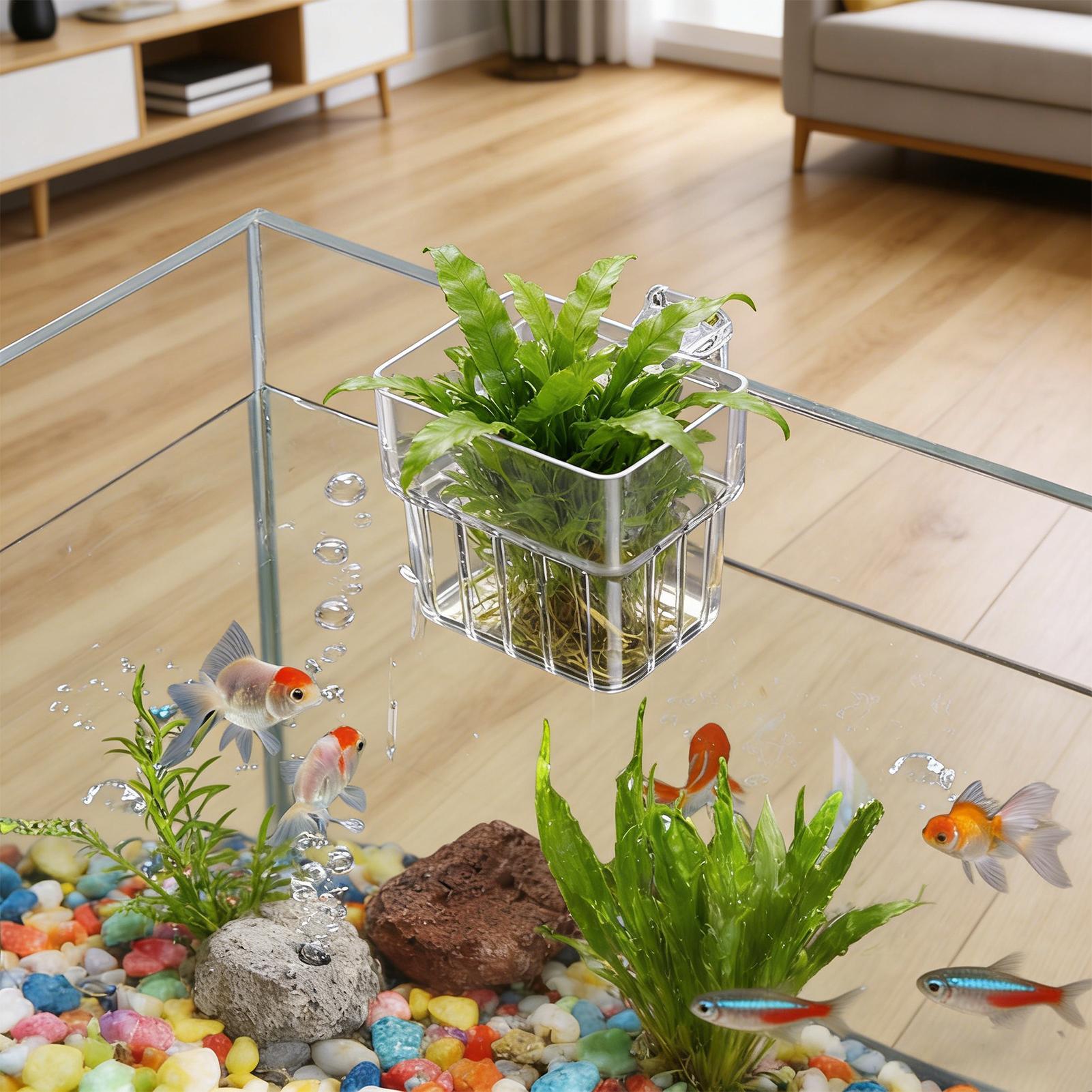 Aquarium Fish Enrichment - Transparent Hangable Aquarium Plant Holder Pot