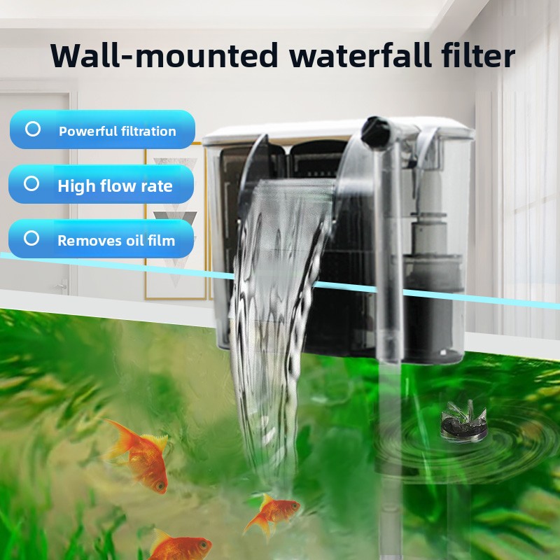 Fish Tank Filter Aquarium - Wall-Mounted Aquarium Water Purifier Built-In Pump